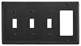 Bryant Electric NP326BK Wallplate, Nylon, Standard Size, 4-Gang, 3 Toggle, 1 Decorator/GFCI, Black [
