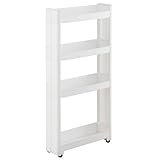 【キッチンワゴン スリム キャスター付き ホワイト スリムワゴン】幅12.5×奥行45×高さ88.5cm 4段(B488)