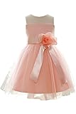 (アイビードレシング) Ivydressing 子供ドレス パーティードレス ウェディング フラワーガールドレス ジュニアドレス 披露宴 発表会 演奏会 花飾り ラウンドネック Aライン-150-オレ