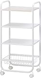 不二貿易 組立簡単(工具不要)ワゴン4段 バスケット付き ホワイト 10152
