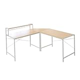 ナチュラル／Lucius PC Desk 【PCデスク】 多機能デスク デスク 【L字型】 I字型 【高機能】 【収納棚】 メラニン化粧板 シンプル 【木目調】 【アジャスター付】 耐摩擦性