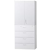 《セット商品》HCB-SRSU+SL4D-SET_書庫 キャビネット 完成品【セット販売 両開き書庫+ラテラル4段+ベース】サイズ：W900×D450×H2160 オフィス家具市場オリジナル【日本製】オフィス 収納 書棚 戸棚 事務所 ホワ