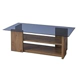 ガラステーブル ローテーブル ガラストップ テーブル 8mm強化ガラス 棚付 幅100cm ガラス天板 おしゃれ 北欧 モダン カフェ 机 ディスプレイ センターテーブル リビング モダン 収納 シンプル デザイン (ナチュラル)