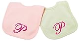 Princess Linens Embroidered Cotton Knit Bib Set - Pink/Sage, P by Princess Linens
