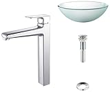 Kraus C-GV-101FR-12mm-15500CH Frosted Glass Vessel Sink and Virtus Faucet Chrome by Kraus
