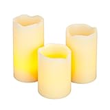 Everlasting Glow LED Wax Melted-Edge Pillar Candle Ivory Set of 3 3 x 4 5 6 [並行輸入品]