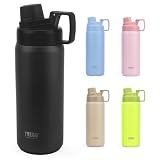 TYESO 水筒 750ml 真空断熱 ステンレスボトル 直飲み 広口 保冷 スポーツボトル 軽量 洗いやすい 漏れ防止 フタ一体型ハンドル 大人 子供 ジム アウトドア