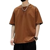 [wolass] メンズ Tシャツ メンズ 丸い襟 夏服 半袖 軽い シルエット 柔らかい 快適 シンプル 人気 ゆったり 無地 おしゃれ 春夏秋 brown-2XL
