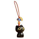 [JASDESIGN] 黒猫ストラップ ねこキーホルダー 携帯ストラップ スマホ 開運 金運 黒檀 黒ねこ 猫 招き猫 お守り JM-325 (ブラック)