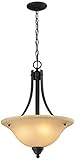 Z-Lite 2114P Athena Three Light Pendant, Steel Frame, Bronze Finish and Amber Tea Stain Shade of Gla
