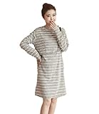 [ボアソルチ] 授乳服 前開き 授乳口付き ボーダー ワンピース 長袖 マタニティ ウエア (グレー, L)