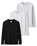Sukinana 7.7oz tシャツ メンズ 長袖 綿100% 肉厚生地 1枚組 3枚組 ゆったり ロングtシャツ 無地 ティーシャツ 部屋着 ヘビーウェイト インナーシャツ 男女兼用 複数色選び 春秋冬 (JP, アルファベット, M, 柔調3色(ブラック × ホワイト × ライトグレー))