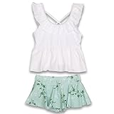 [Teddy] キッズ 水着 女の子 子供用 2点セット フレアスカート ノースリーブ バックフリル kids441 (140cm, ホワイト×ミント)