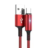 Type Cケーブル - 万能タイプC充電ケーブル 長持ちする高速充電ケーブル | 25cm/9.84インチ ナイロン高速充電ケーブル LEDライト付き Type-Cオートオフ ノートパソコン、コンピューター、電話用