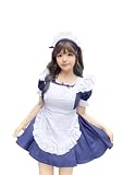 [OMZIN] メイド服 コスプレ仮装 半袖 レース フリル ロリ メイド服 かわいい 人気 大人用 入学式 文化祭 コスチューム 可愛い 制服 ブルー L