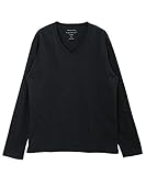 [JIGGYS SHOP] ジギーズショップ コットンVネック無地ロンT XL ブラック｜メンズ ベーシック シンプル 綿100％ 綿 長袖 細身 カットソー 秋服 春服 黒 白 紺 Tシャツ