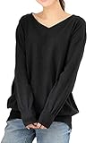 [サコイユ] 9色展開 ゆったり 綿100% ニット セーター ワイド リブ Vネック トップス レディース (2L-3L, ブラック, 2_l)