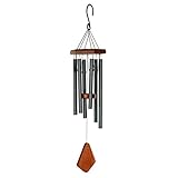 Flameer 風鈴　6本金属チューブ　4色選択　納涼　癒し音　インテリア　窓　玄関チャイム　木製ハンマー - ブラック