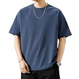 [PenBille] Tシャツ メンズ 夏服 半袖 クルーネック アメリカンヴィンテージ風 おしゃれカジュアル 無地 快適 万能 トレンディ かっこいい 通気性 柔らかい シンプル 人気 Dark blue M