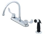 Oakbrook Kitchen Faucet With Spray Two Handle 8 " Chrome Finish Blade Style Lever Handleオークブルックキッチン蛇