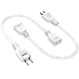 KOZUMUWAN 延長コード 屋内用 電源タップ ACアダプタ用電源延長コード 1個口 ホワイト ト 頑丈コード ラッキング火災予防絶縁キャップ付きスイングプラグ フリープラグ 180度回転プラグ 2ピンプラグ接続可能 メス オス 2本入り (30cm, ホワイト)