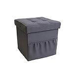 収納スツール 折り畳み 収納ポケット付き オットマン ダークグレイ フットスツール