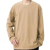 [Cailin Kailun] 長袖Tシャツ メンズ 綿100% 吸汗性 抗菌防臭 大きいサイズ 無地 丸首カットソー インナーシャツ シンプル オシャレ 春秋冬 カーキ色 3XL