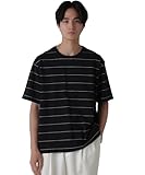 [ナノ・ユニバース] リラックスボーダーTシャツ 半袖 L ブラック