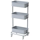 山善(YAMAZEN) バスケットトローリー　スリム　キッチンワゴン　キャスター付き おしゃれ LSBT-3(LGY) ライトグレー(サラサラ仕上げ)