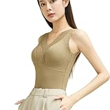 [EnoGo] タンクトップ レディース キャミソール レディース カップ付き 防寒 インナー レディース ブラトップ - カシミアと綿とシルクのノースリーブタンクトップ - レースデザイン 柔軟なキャミソール ブラトップ ナイトブラ 下着 ブラジャー (L（推奨50-60kg）, 黄緑)