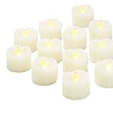 Set of 12 Ivory Wax Drip Tealights with Warm White LEDs and 8 Function Remote, Batteries Included [並