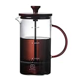 コーヒー プレス 400ml/800ml 高ホウケイ酸 ガラスフレンチプレスガラスコーヒーフィルター 紅茶ブリューワーフレンチプレスハンド抽出ホームコーヒーメーカー 大容量 軽量 コーヒー 紅茶 おしゃれ 分解洗浄 家庭用 (1個/800 ml,マホガニー本)