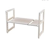 キッチン伸縮収納棚　水道整理　水道スペース活用 幅調整可能　スタッキング　（ホワイト　カーキ） (1段*4pcs板, ホワイト)