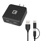 【KYOHAYA USB充電器 17W 3.4A】2ポート急速充電 ACアダプター USB-A出力 折畳式プラグ microUSBケーブル 1.5m + Type-C変換付属 iPhone/iPad/Android/Xperia/Galaxy/Pixel対応 軽量 薄型 スマホ充電器 コンパクト設計 海外対応 PSE認証済 Smart IC搭載 JKIQ34 (ホワイト)