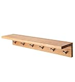 WUFENG ウォールマウントコートラックソリッドウッドシェルフ6斜めのフックログの色の長さ70cm ( 色 : Natural wood color )