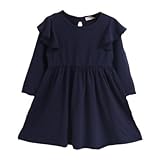enchante petit(アンシャンテ プティ) キッズ 子供 バックリボン付肩フリル長袖ワンピース ≪全10色≫ 110cm #ネイビー