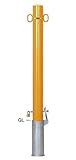 帝金バリカー 車止め 単柱型 スチール製 φ76.3 GLH=850 脱着式鍵蓋つき 両フック付  53-PK 黄色
