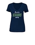 NFLシアトル・シーホークスレディースプログラムWinningランク半袖VネックTシャツ、ミディアム、海軍ヘザー