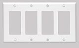 Leviton 80412-W 4-Gang Decora/GFCI Device Decora Wallplate, Standard Size, Thermoset, Device Mount, 