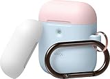 【elago】 AirPods with Wireless Charging Case 対応 ケース カラビナ 付き 耐衝撃 シリコン カバー バイカラー ケースカバー 衝撃 吸収 傷防止 落下防止 保護 アクセサリー [ AirPods 2 第2世代 エアーポッズ2 対応 ] DUO HANG CASE パステルブルー