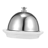 OHPHCALL セラミックバターディッシュ ユニークな蓋付きバター皿 ミニデザート 磁器 バター料理 から バター保存容器 バター容器 バターホルダー バター保存皿 ステンレス鋼 Silver