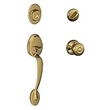 Schlage F60 V PLY 609 GEO Plymouth Handle Set with Georgian Knob Interior, Antique Brass Schlage Loc