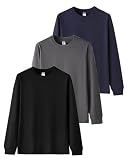 [SHOREKEEPER] 7.7オンス 長袖tシャツ メンズ 綿100% 肉厚生地 リブ袖口 1枚組 3枚組 ロングtシャツ 丸首 ゆったり ティーシャツ 無地 秋服 冬服 春服 (JP, アルファベット, L, 深調3色(ブラック × ダークグレー × ネイビー))