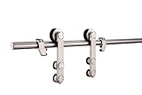 モダンヨーロッパステンレススチールガラススライドバーンドアハードウェアトラックセット 12FT-Double Door Kit シルバー P01_X3_12