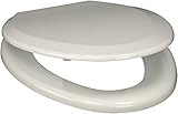 Comfort Seats C3B4E300AMAB Elongated Premium Molded Wood Toilet Seat with Antique Brass Hinges, Whit