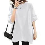 [Bear's Hut] tシャツ レディース 半袖 ゆったり 綿100% 無地 クル―ネック カットソー トップス シルエット 快適 シンプル カジュアル t-shirt 夏 (XXL, ホワイト)