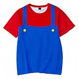 [tsubame E-TIME] マリオ キャラクター Tシャツ, ユニセックス 半袖, コスプレ 通気性, 赤 青, コットン素材 (レッド, M)