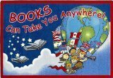 Joy Carpets Kid Essentials Language & Literacy Oval Books Can Take You Anywhere Rug Sky Blue 5'4 x 7