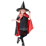 MORYTRADE 魔女コスプレ マント とんがり帽子 ハロウィン パーティー リバーシブル 赤/黒