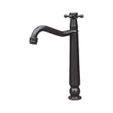 洗面水栓 蛇口 水栓金具 単水栓 クロスハンドル トールタイプ ブラック（黒） [奥行18×吐水口高19cm] INK-0302079H